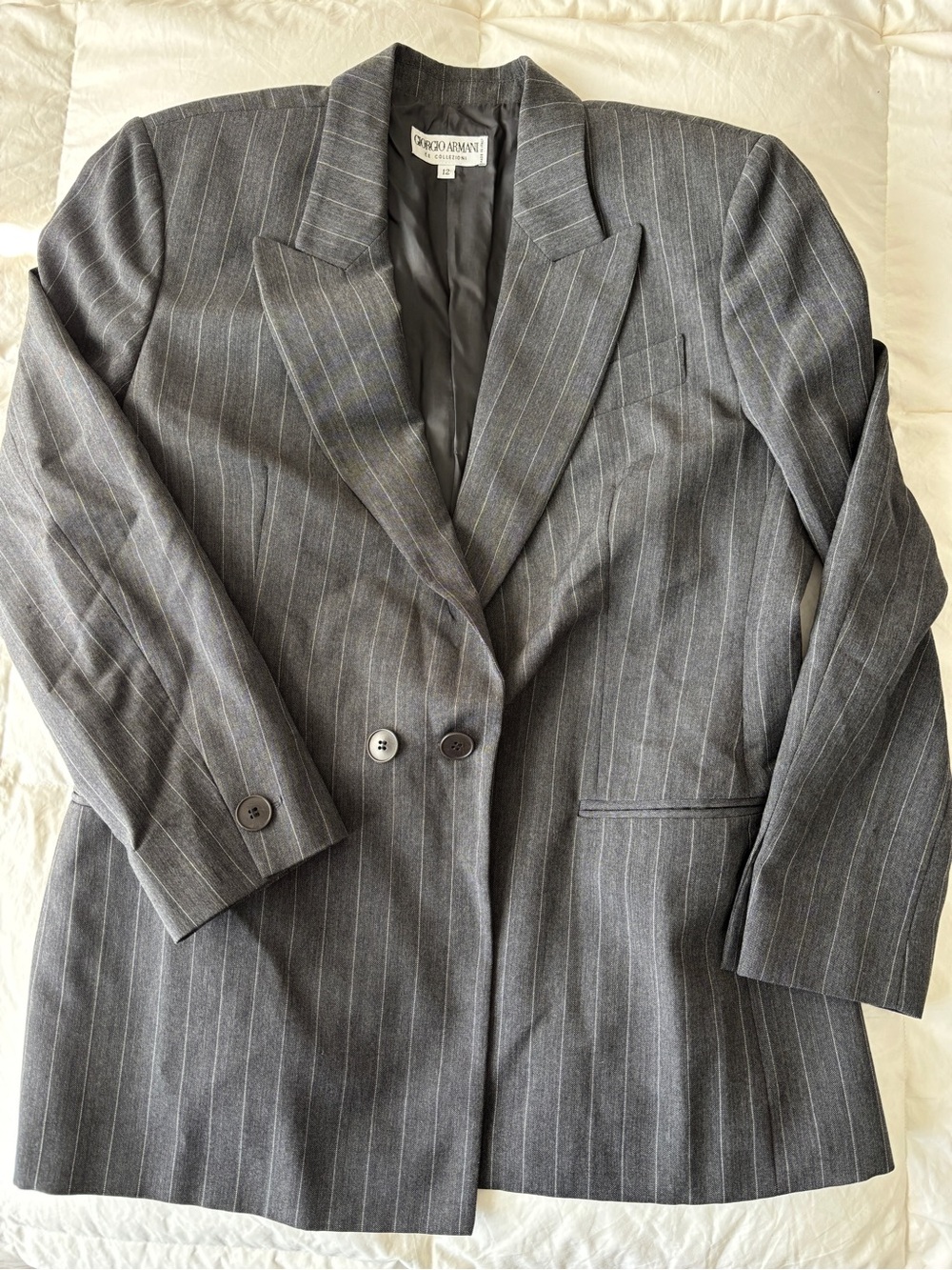 Giorgio Armani Double-Breasted Gray Pinstripe Blazer